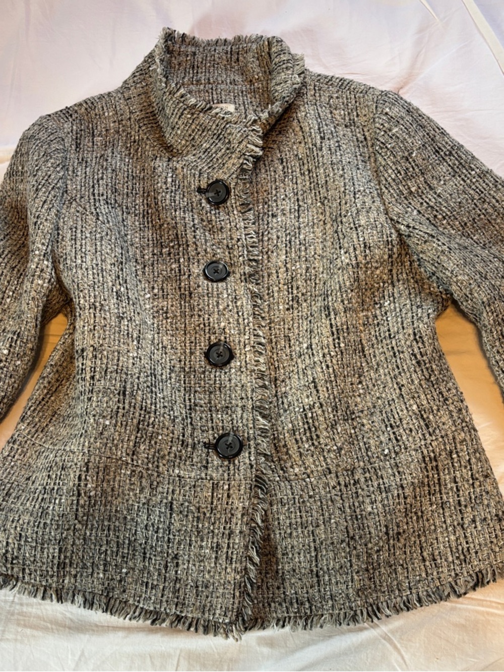 Women's Gray Ribbed wool Button-Front Jacket